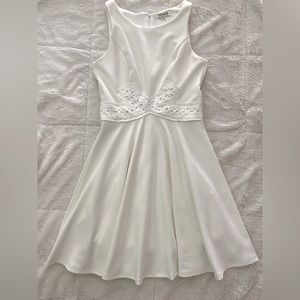 Women’s White High Neck Skater Dress With Lace Waistband Details - Francesca’s